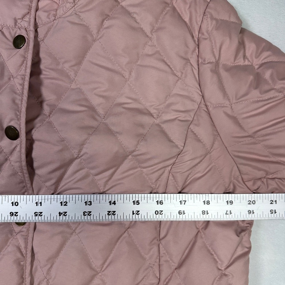 Eddie Bauer Premium Quilted Goose Down Puffer Jacket Pink Snap Flap Pockets Sz L - Picture 10 of 14